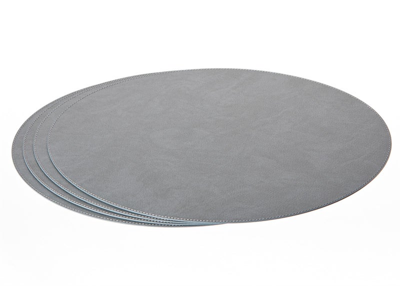 Nikalaz Oval Placemats Set (Pack of 4) Recycled Leather Table Mats 18 x 13 inches (45.7 x 33 centimetres), Kitchen Dining Table Decor by Nikalaz (Dirty Grey) - Image 2